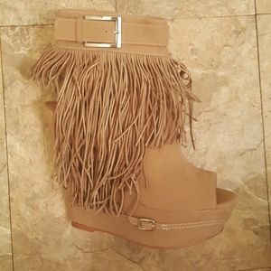 Tan, Wedged High Heels